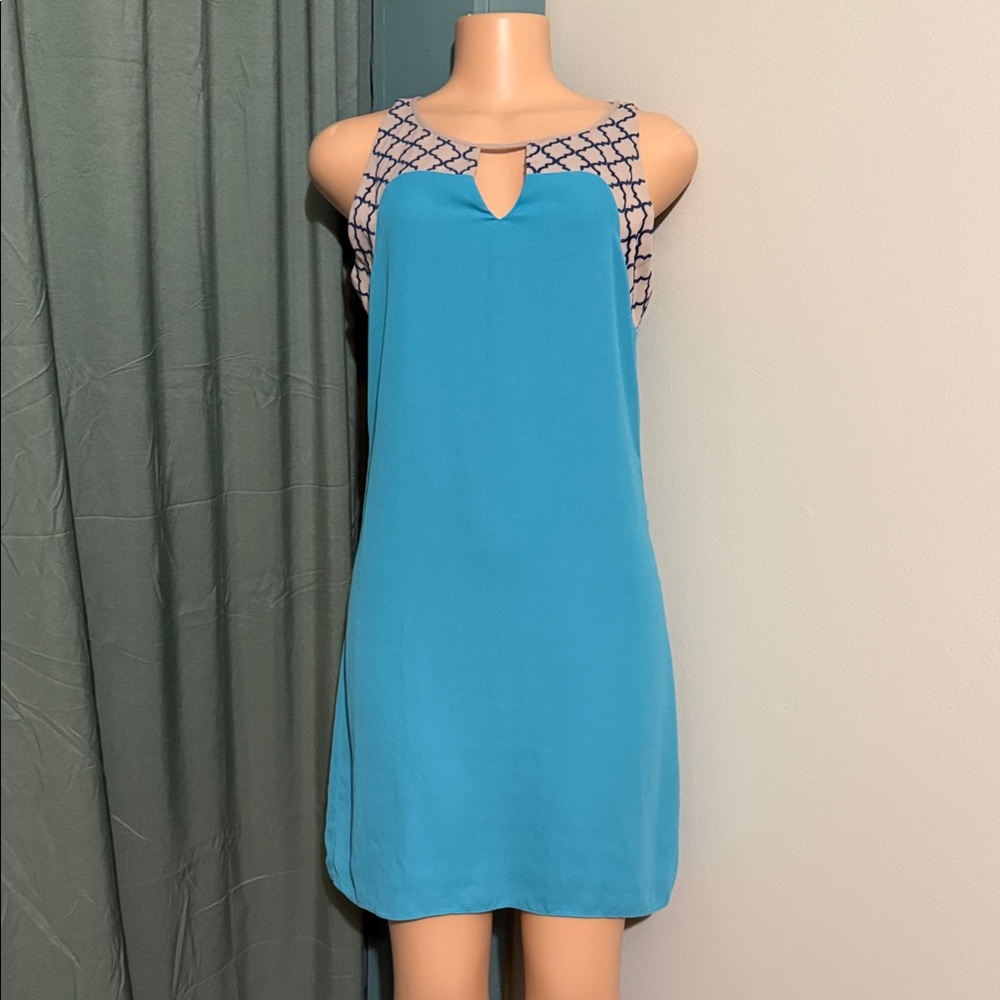 THML Teal Mini Dress with Geometric Straps